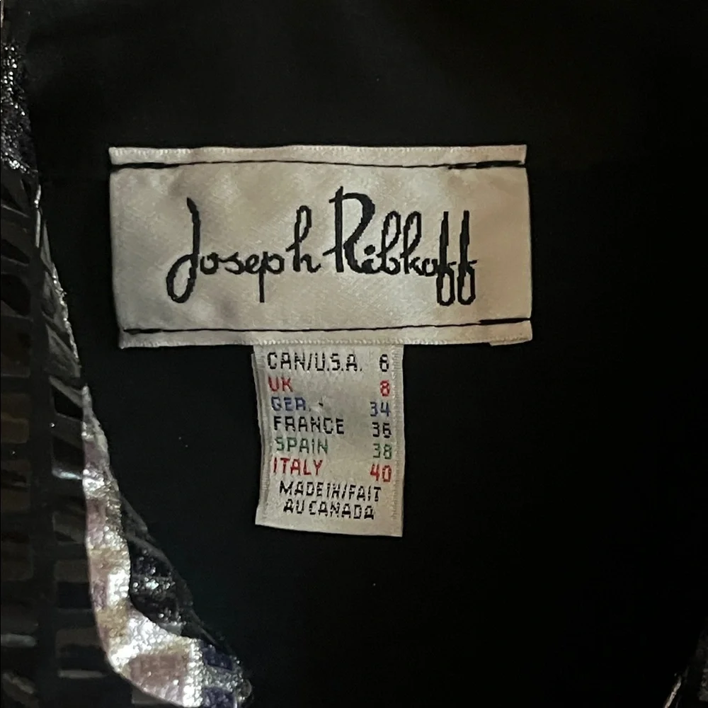 NWT Joseph Ribkoff Black and Silver Patterned Cropped Blazer Jacket Size 6 - Picture 2 of 12